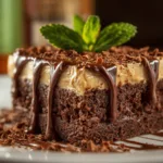 Sliced Baileys Irish Cream Brownies with liqueur bottle