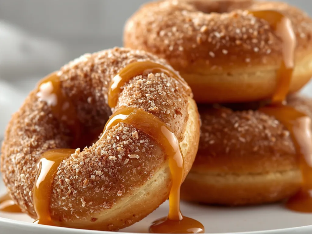 Caramel Apple Baked Donut dusted with cinnamon sugar and drizzled with warm caramel sauce.