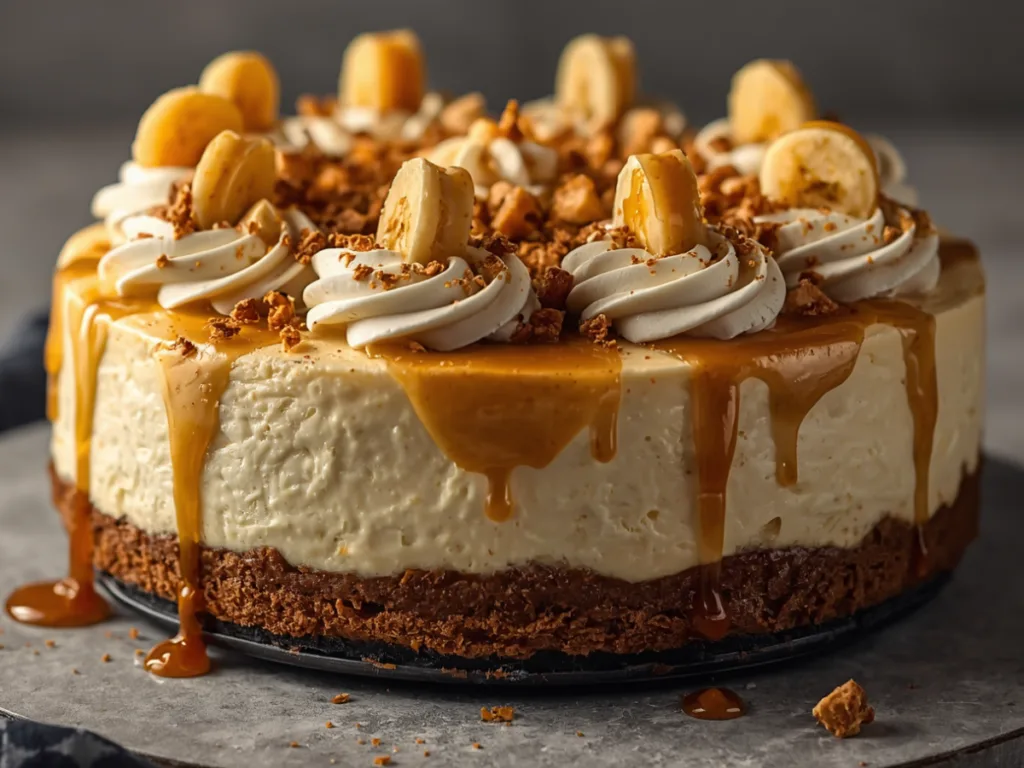 No-Bake Banana Pudding Cheesecake in a springform pan.