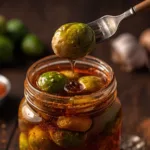 A glass jar filled with Cajun Booger Marbles and sliced jalapeños.
