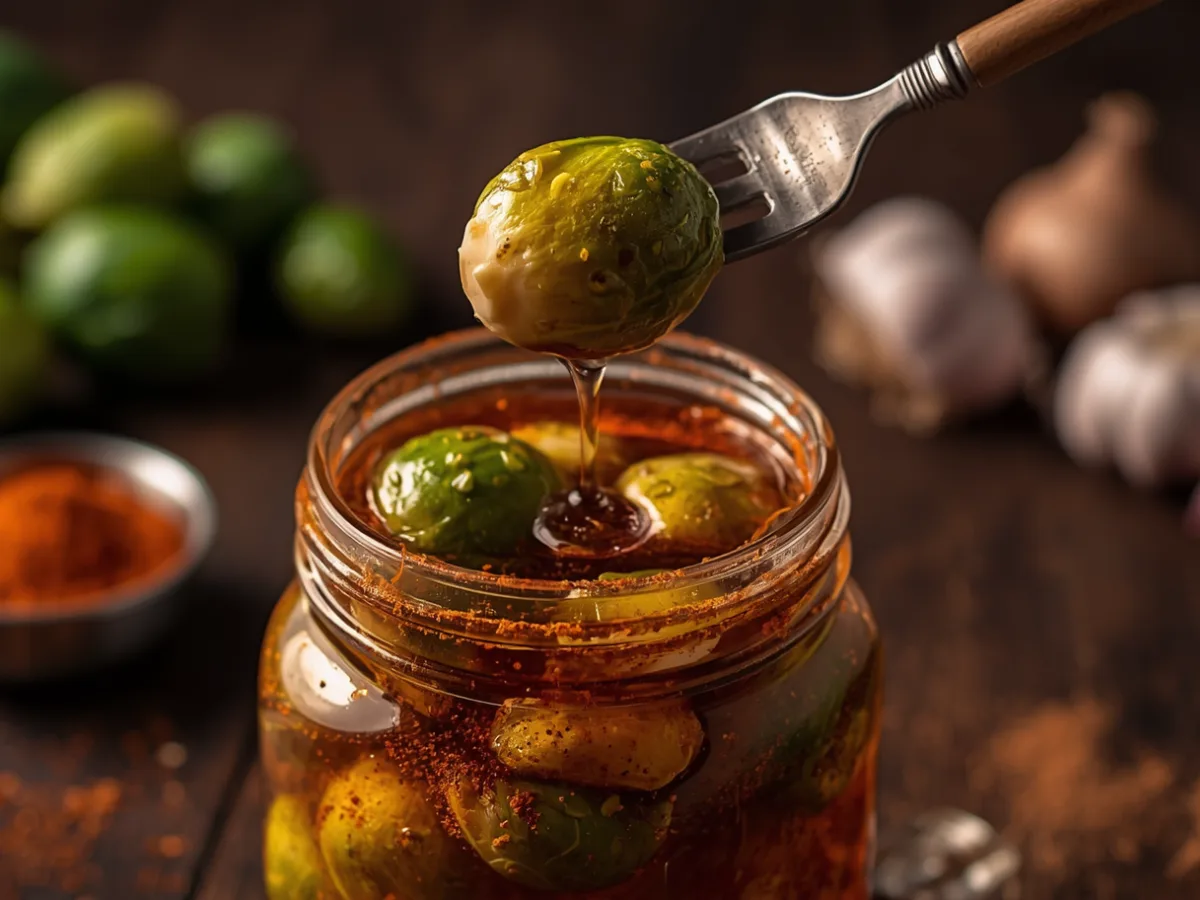 A glass jar filled with Cajun Booger Marbles and sliced jalapeños.