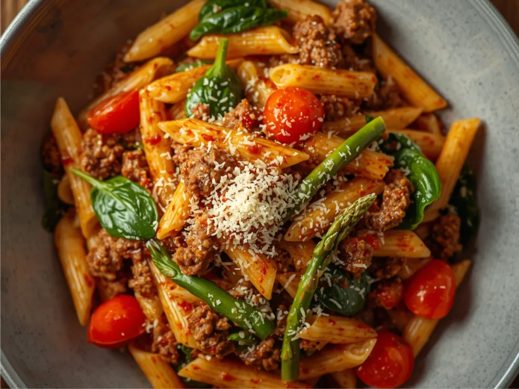 Healthy Ground Turkey Veggie Pasta skillet