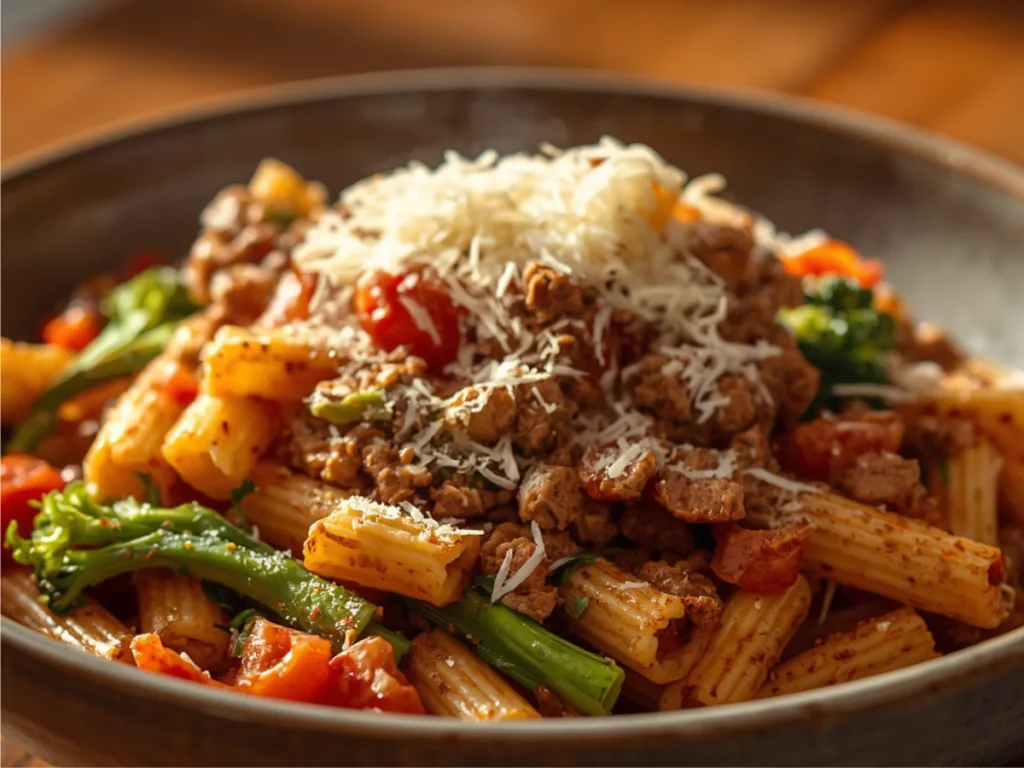 Ground Turkey Veggie Pasta with zucchini