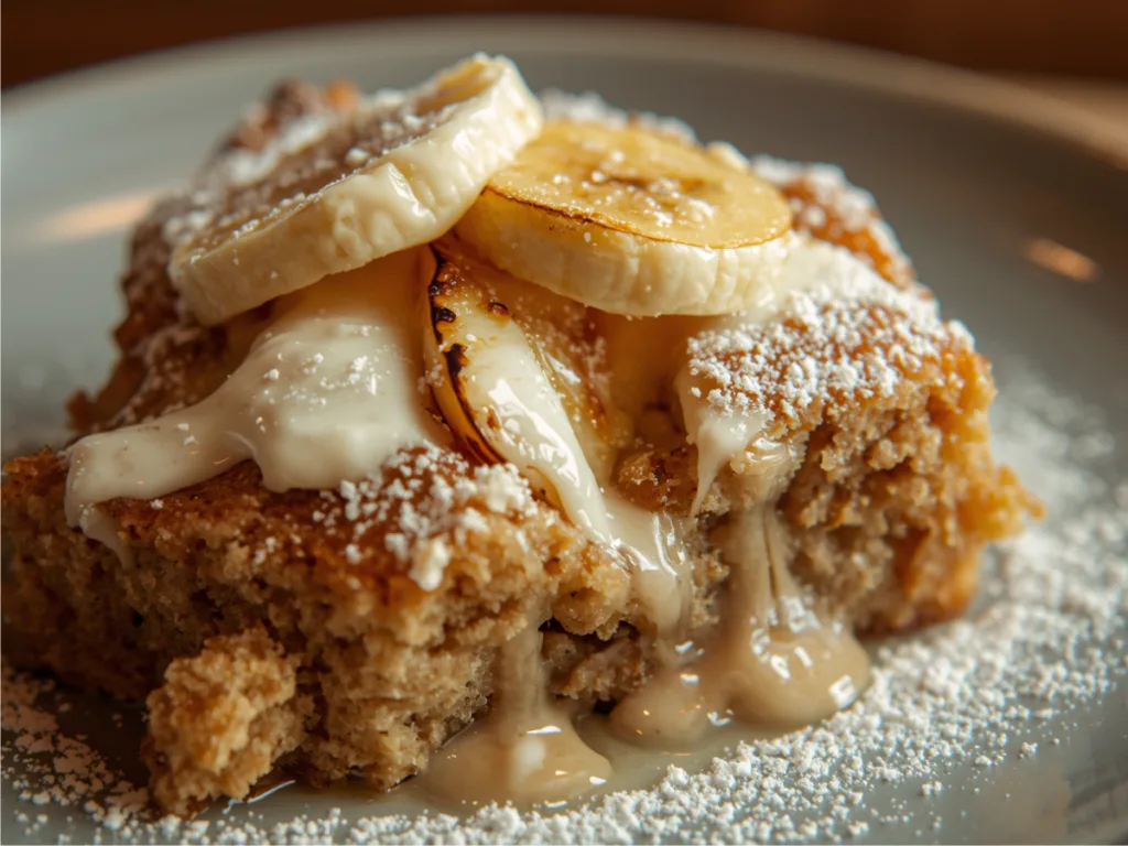 Layered Banana Cream Cheese Cobbler.