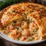 Creamy Cajun Seafood Pot Pie in a rustic baking dish
