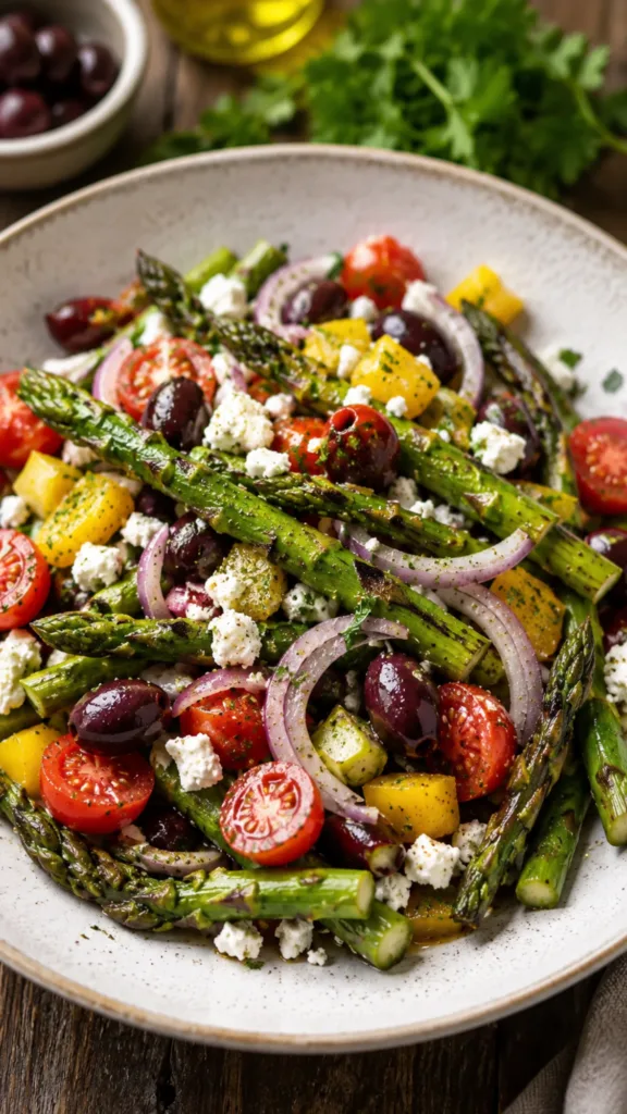 Delicious Charred Asparagus Greek Salad