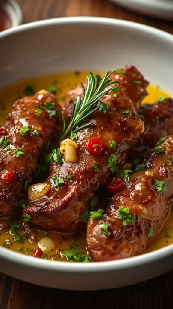 Pan-Seared Steak in Butter Sauce:
Cast iron seared beef steak