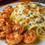 Delicious Garlic Butter Shrimp Alfredo Melt in a baking dish