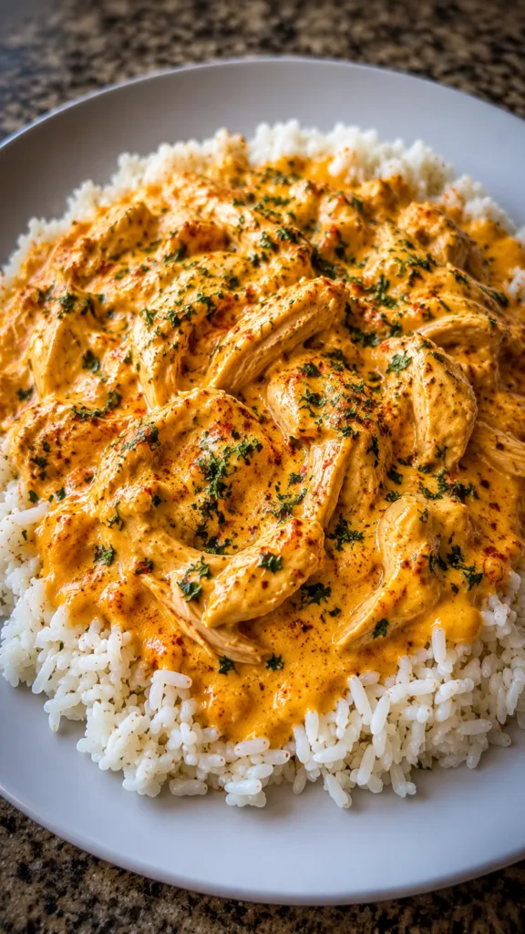 Skillet of Homemade Creamy Smothered Cajun Chicken and Cheesy Rice.