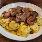 Delicious Steak Cuts and Cheese Ravioli in garlic butter sauce.