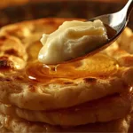 Grandma’s Mexican Flour Tortillas: A single flour tortilla puffing up with air bubbles on a hot black cast iron comal.