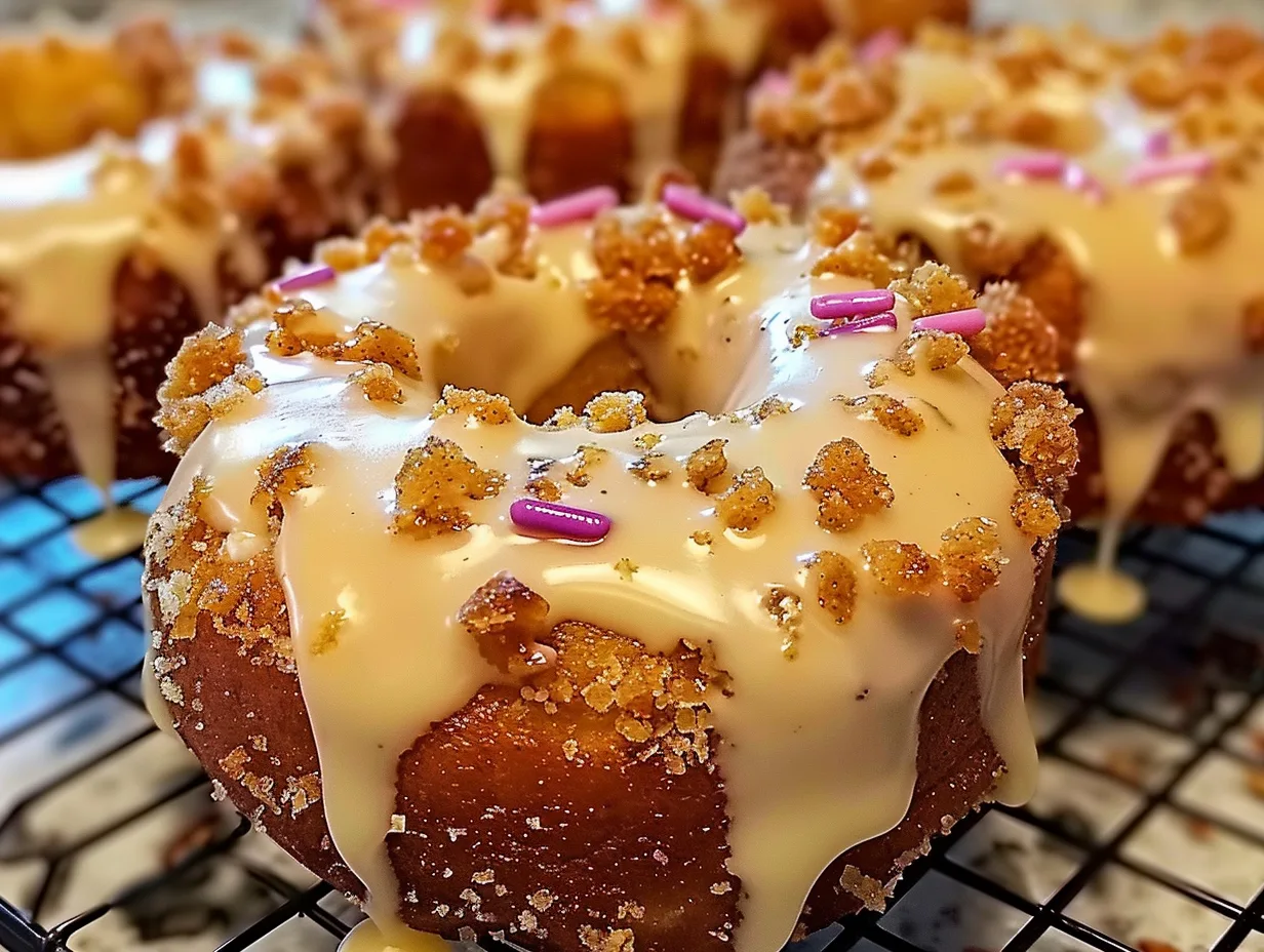 Baked Coffee Cake Donuts with Vanilla Glaze
