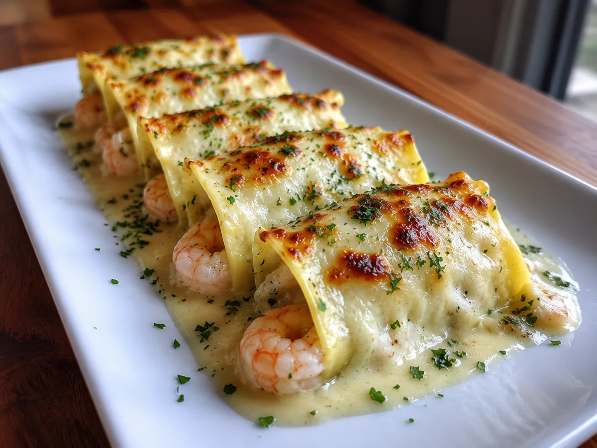 Creamy Shrimp Alfredo Stuffed Shells in baking dish