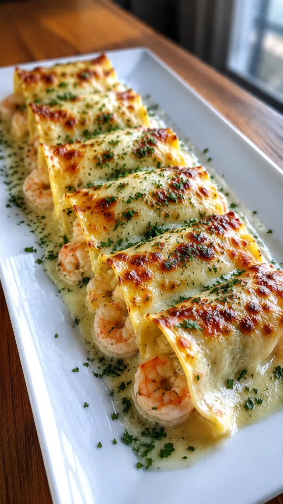 Close-up of Creamy Shrimp Alfredo Stuffed Shells