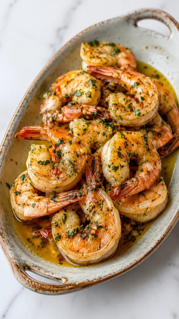 Garlic Butter Herb Shrimp on a plate