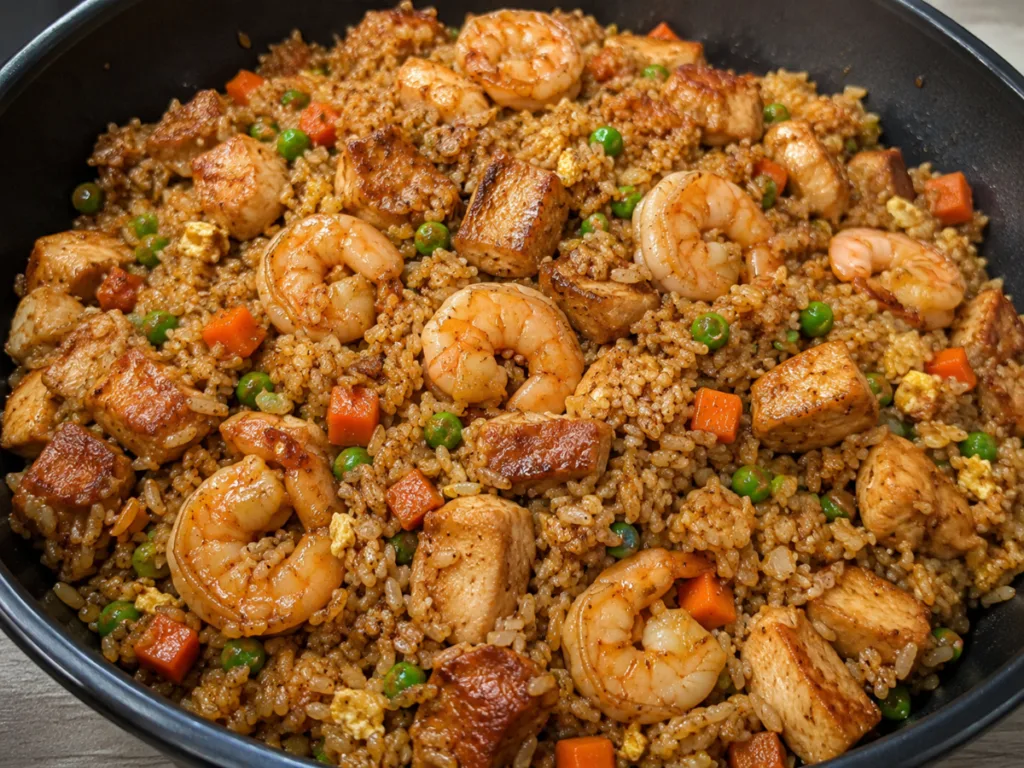 A bowl of Hibachi Chicken & Shrimp Fried Rice