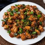 Pan-seared Scallion Chicken served over white rice
