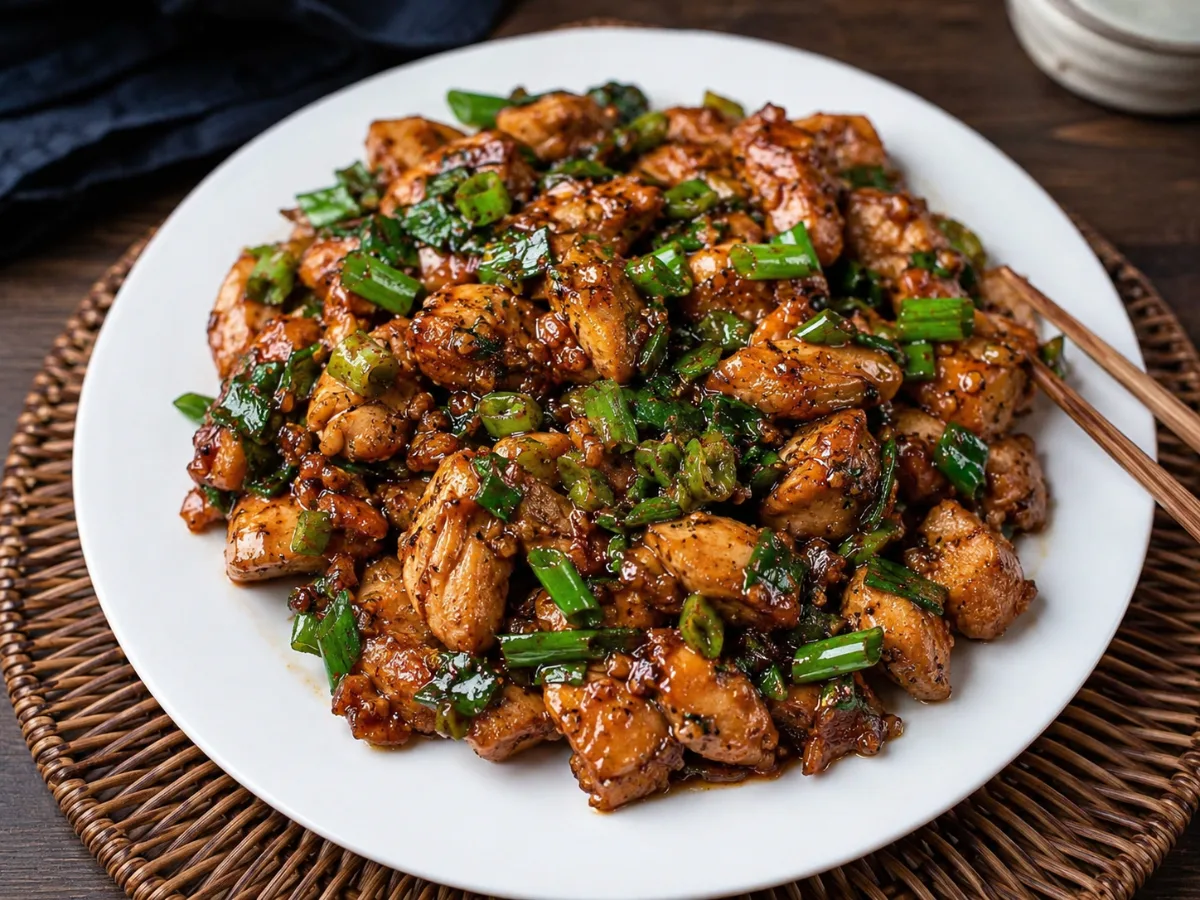Pan-seared Scallion Chicken served over white rice