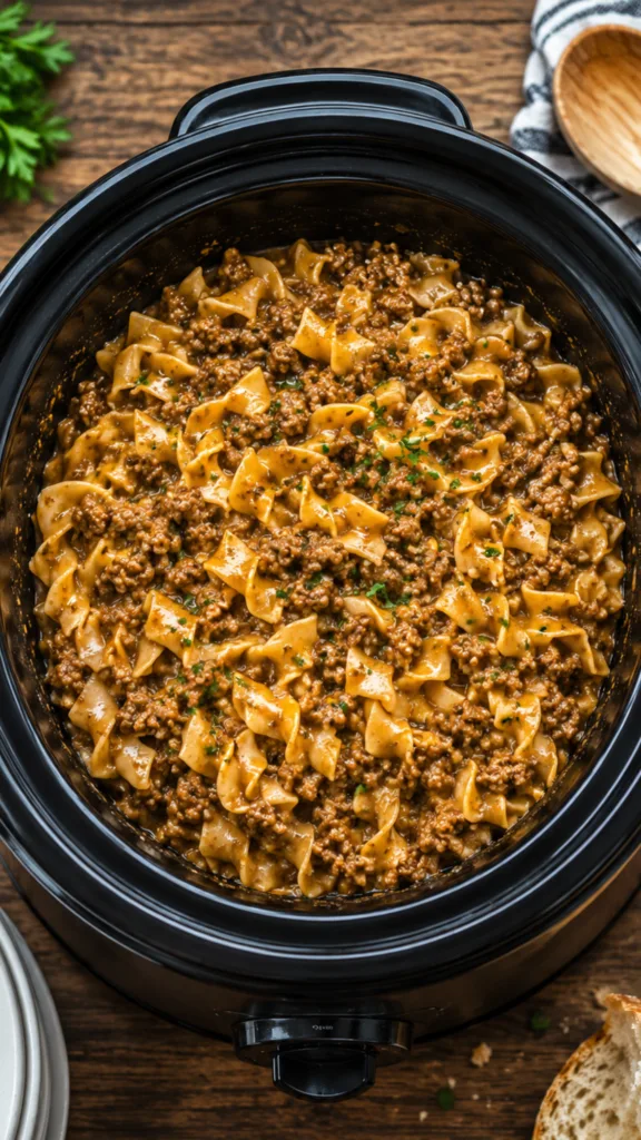 Slow Cooker 4-Ingredient Amish Ground Beef Noodles 2