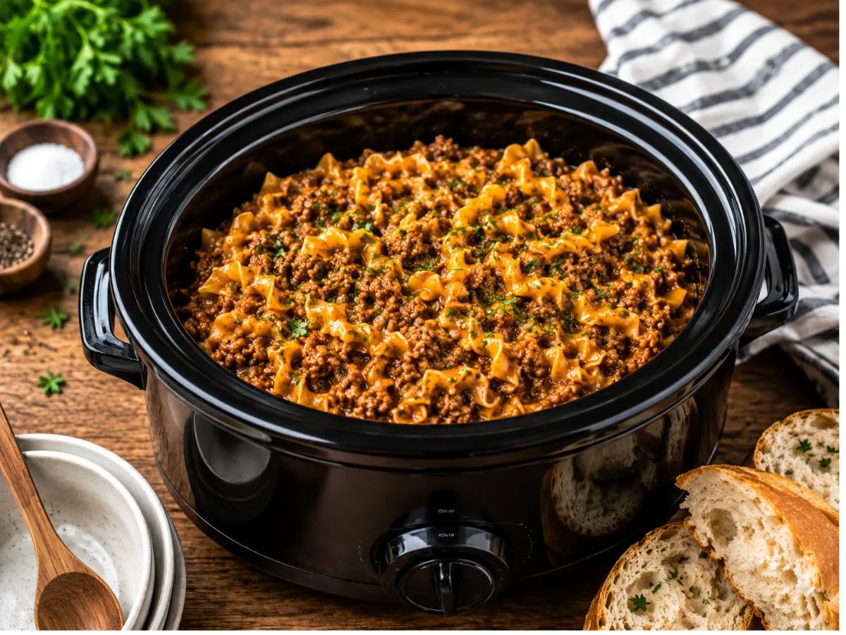 Slow Cooker 4-Ingredient Amish Ground Beef Noodles(1)