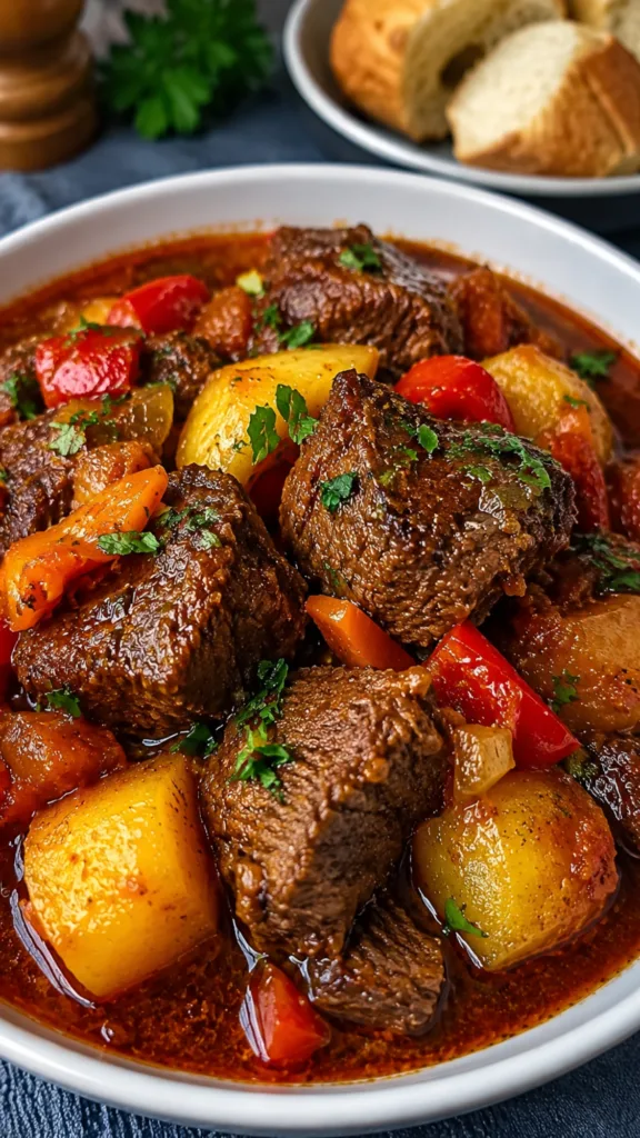 Traditional Hungarian Beef Goulash with Sweet Paprika 