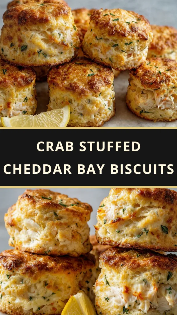 Crab Stuffed Cheddar Bay Biscuits with Lemon Garlic Butter