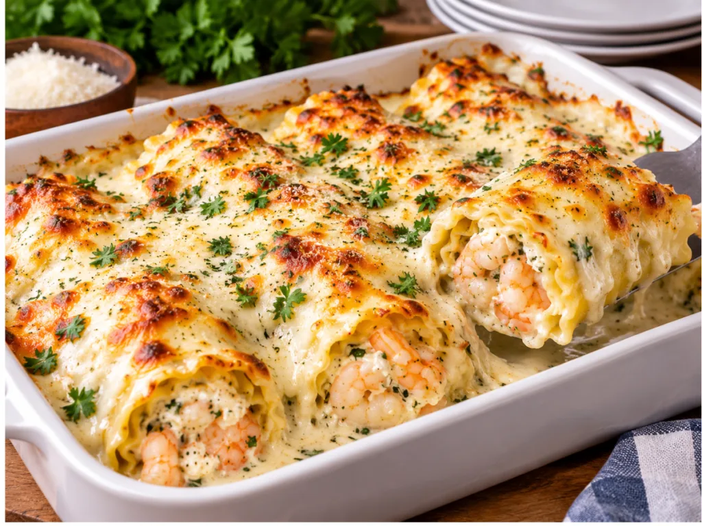 Creamy Shrimp Alfredo Lasagna Roll-Ups