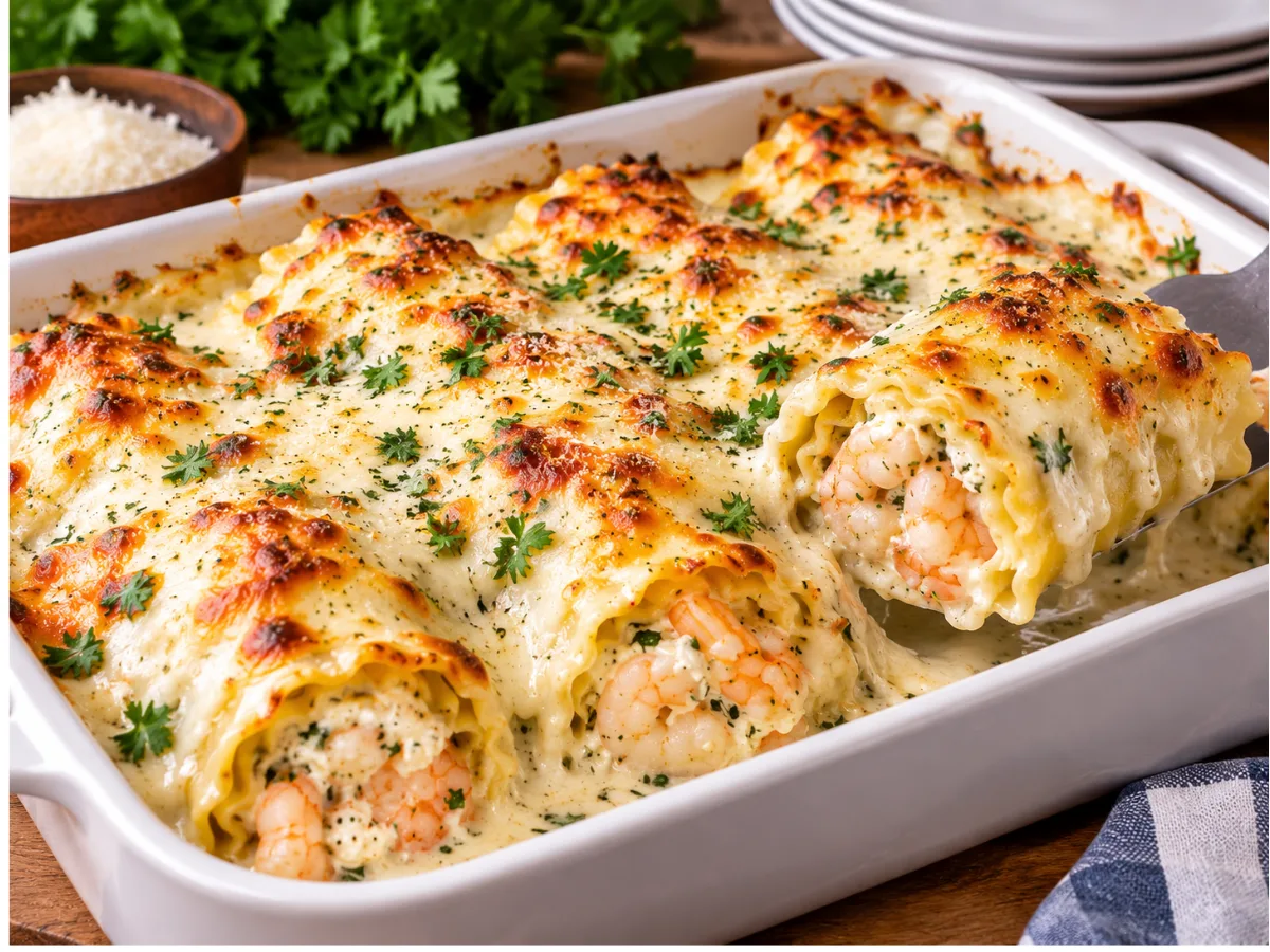 Creamy Shrimp Alfredo Lasagna Roll-Ups