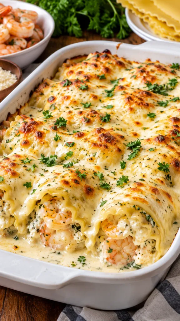 Creamy Shrimp Alfredo Lasagna Roll-Ups