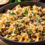 Garlic Butter Bowtie Pasta with Ground Beef 2