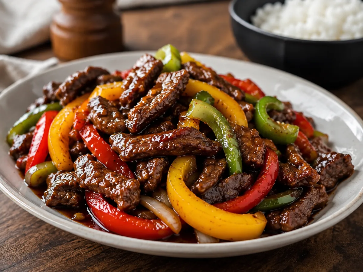 Tender Beef and Colorful Bell Peppers in a Sweet & Tangy Sauce 1