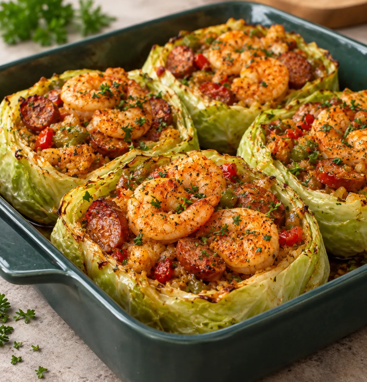 Cajun Shrimp & Sausage Cabbage Bowls