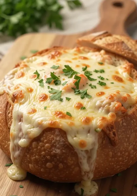 Cheesy Seafood-Stuffed Bread Bowl