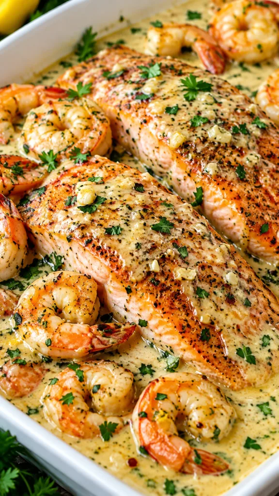 Creamy Garlic Butter Salmon and Shrimp 1