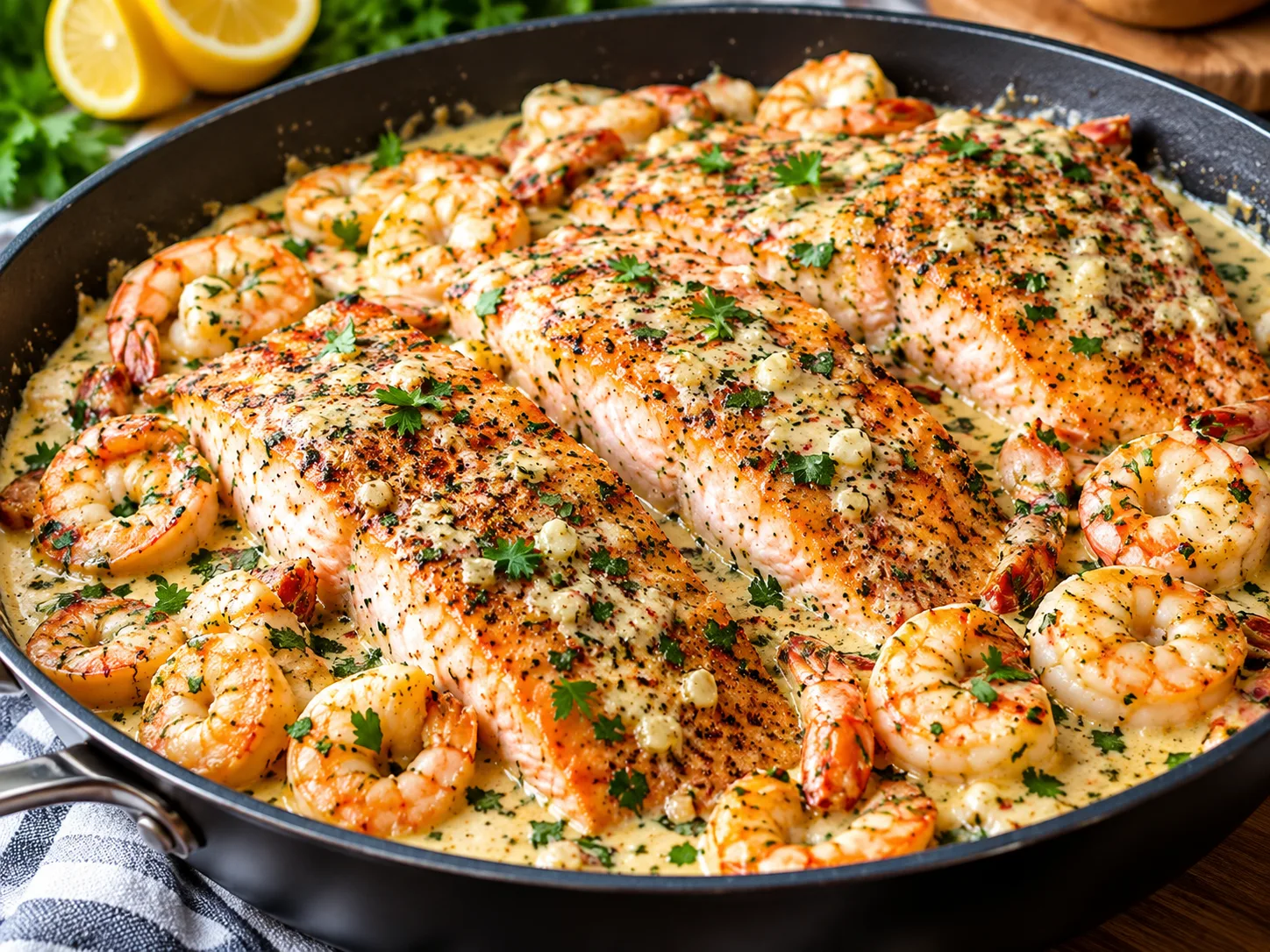 Creamy Garlic Butter Salmon and Shrimp 2