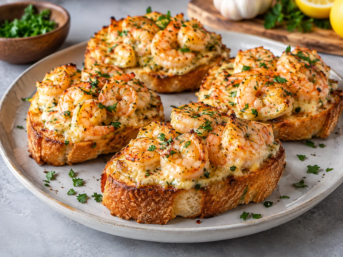 Creamy Garlic Shrimp Toasts