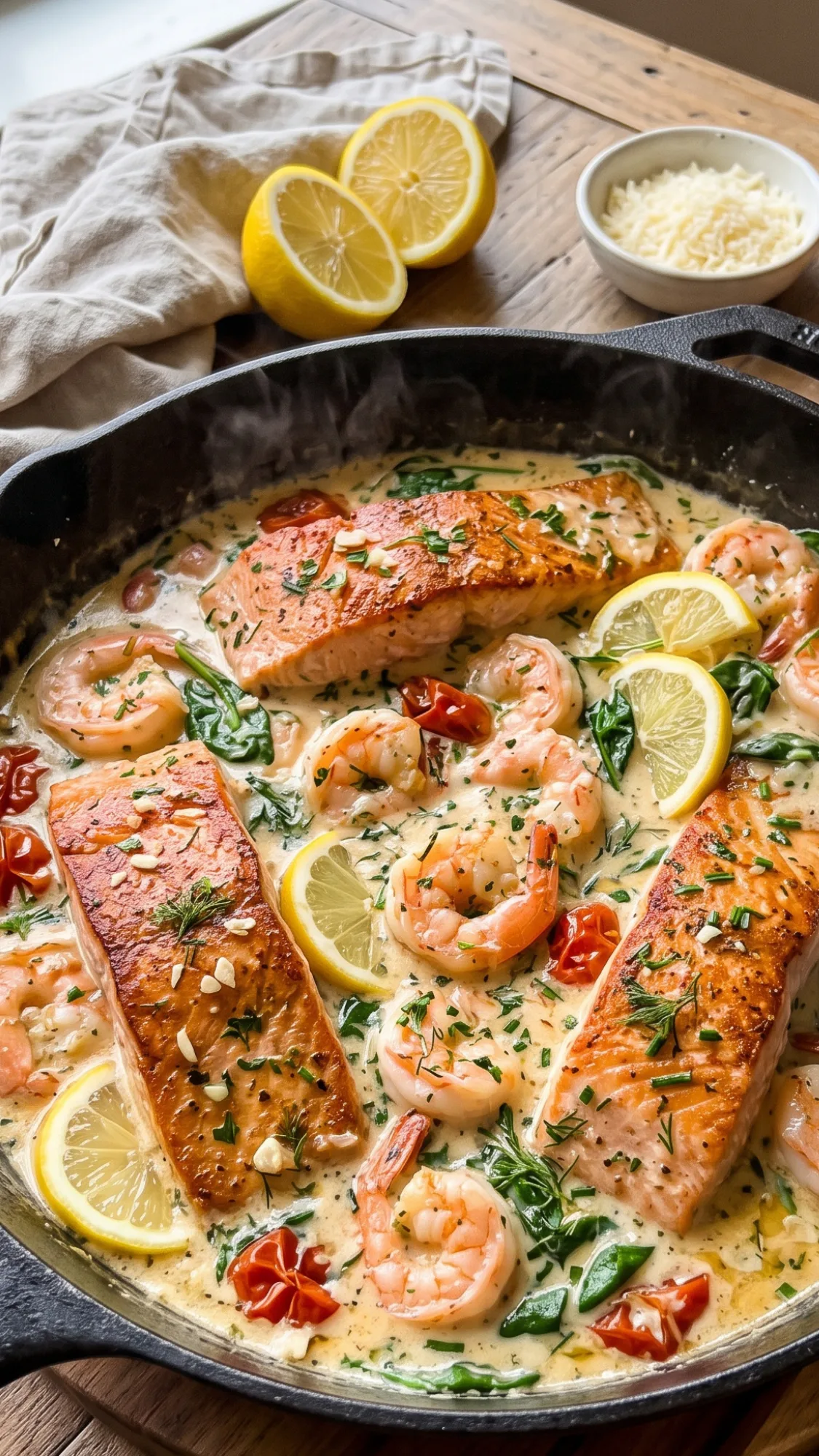 Creamy Herb Shrimp and Salmon Skillet