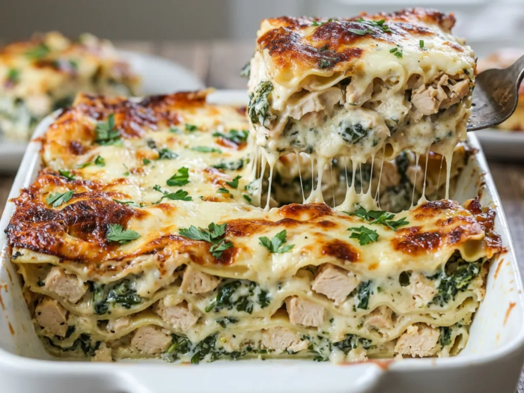 Creamy White Chicken Lasagna with Spinach 2