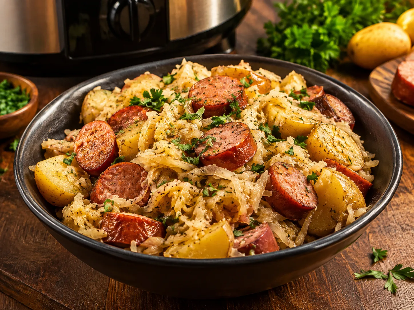 Crockpot Sausage, Sauerkraut and Potatoes 1