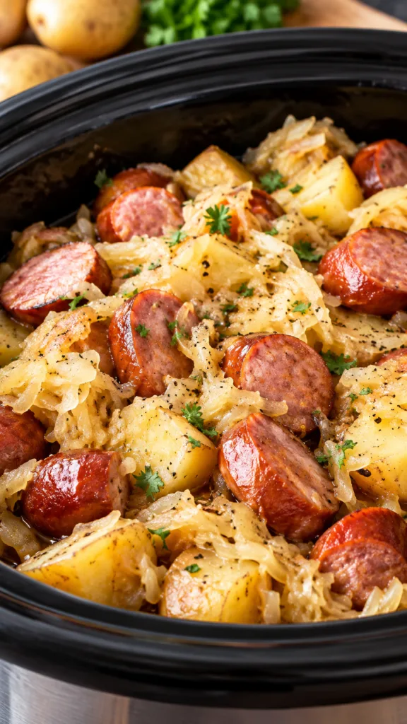 Crockpot Sausage, Sauerkraut and Potatoes 2