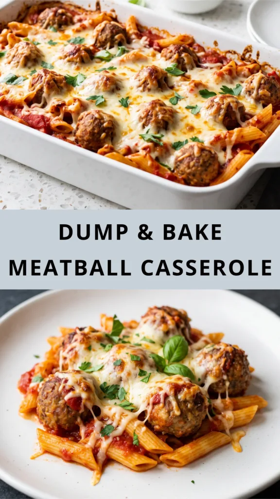 EASY CHEESY MEATBALL PASTA BAKE