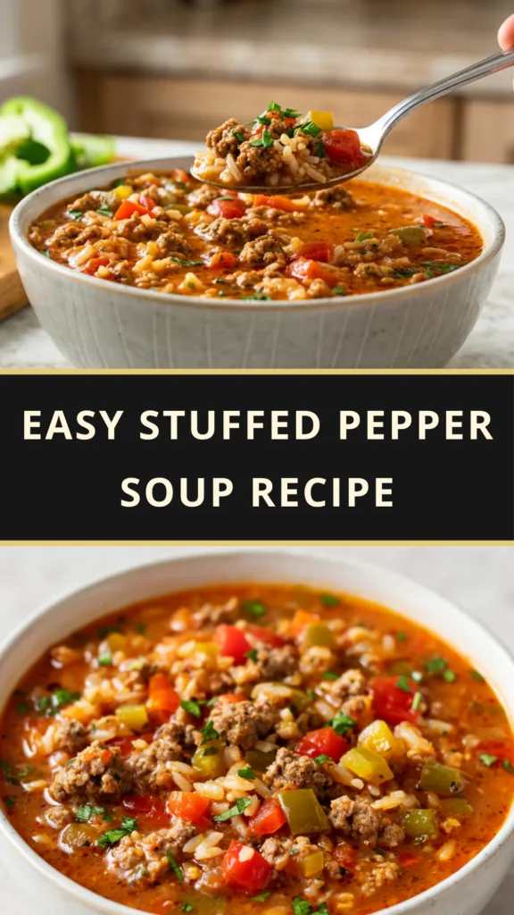 Easy Stuffed Pepper Soup with Ground Beef and Rice