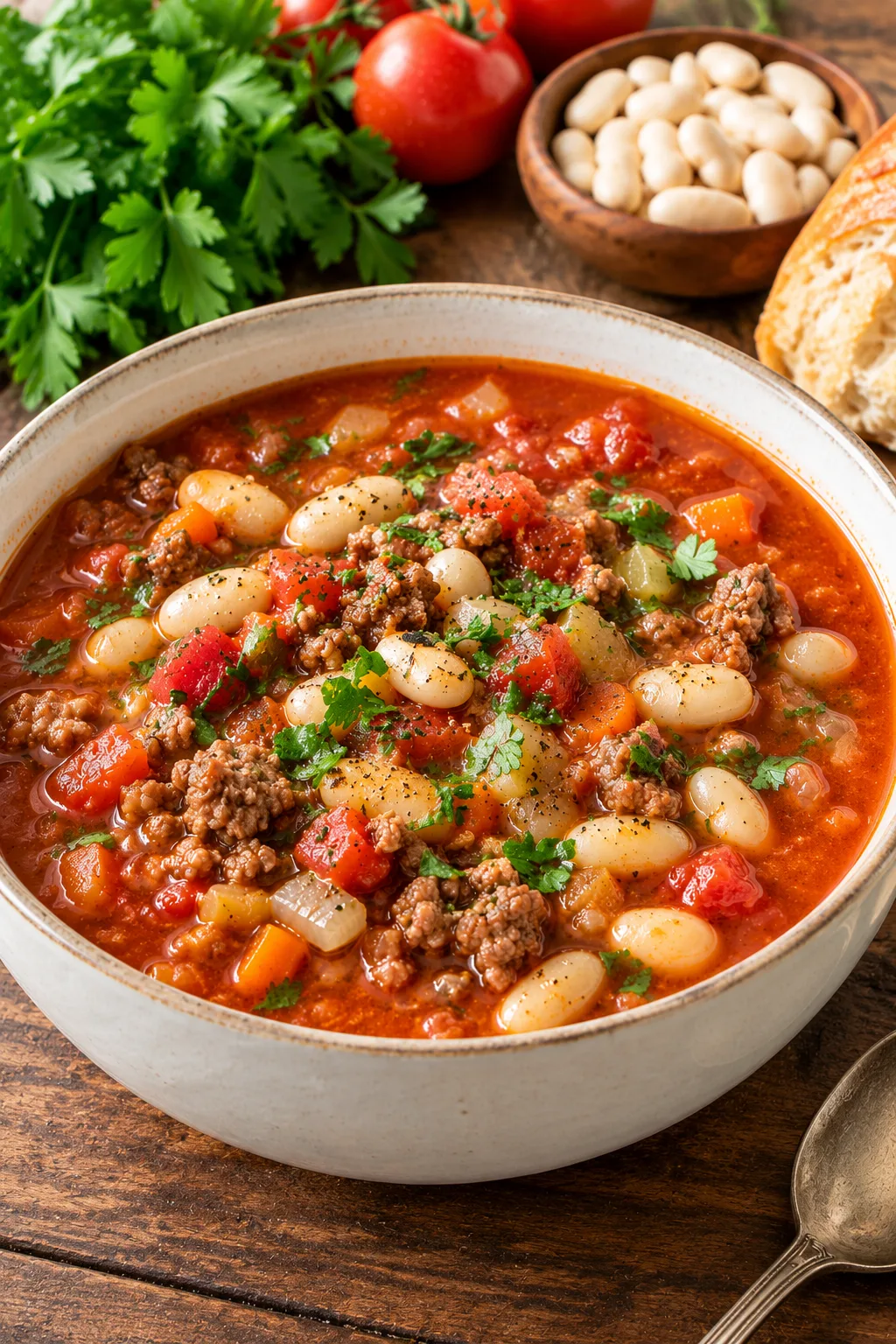 Easy Tomato and White Bean Hamburger Soup