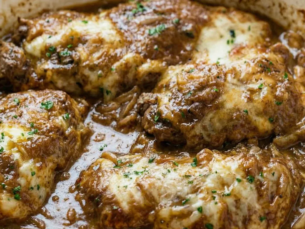 French Onion Chicken with Caramelized Onions and Melted Cheese 1