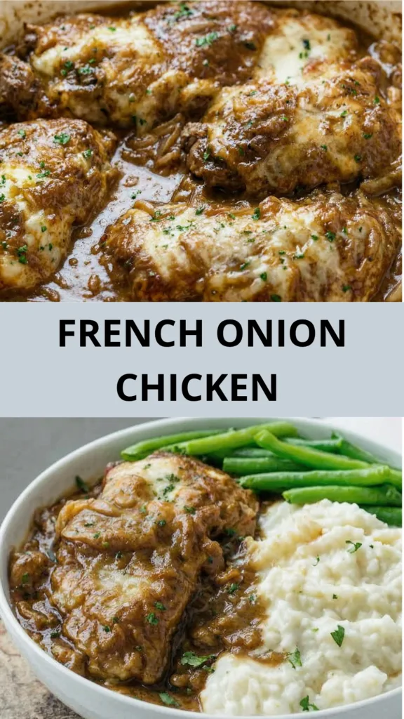 French Onion Chicken with Caramelized Onions and Melted Cheese