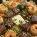 Garlic Butter Shrimp and Steak Rice Skillet