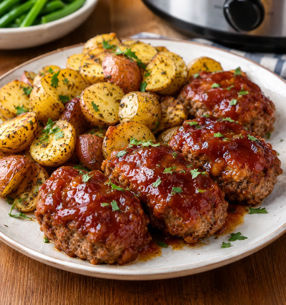 Crockpot Mini Meatloaves and Baby Potatoes
