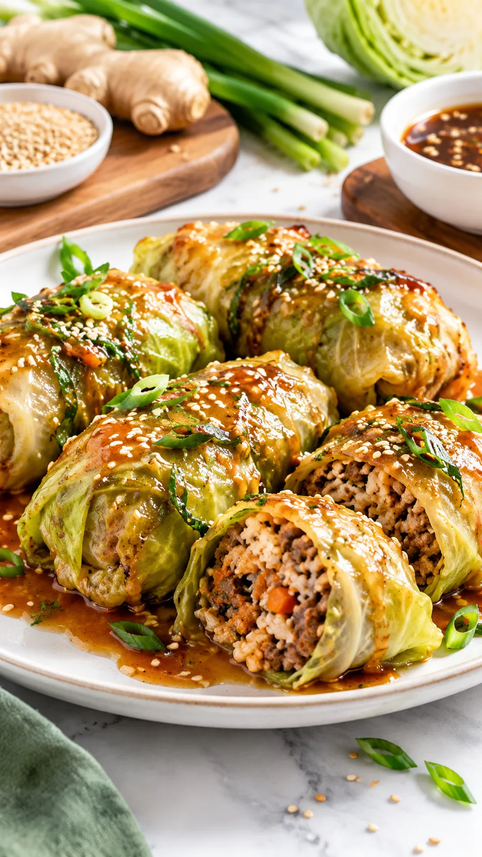 Healthy Sesame Ginger Cabbage Rolls