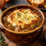 Rustic French Onion Soup with Bubbly Cheese