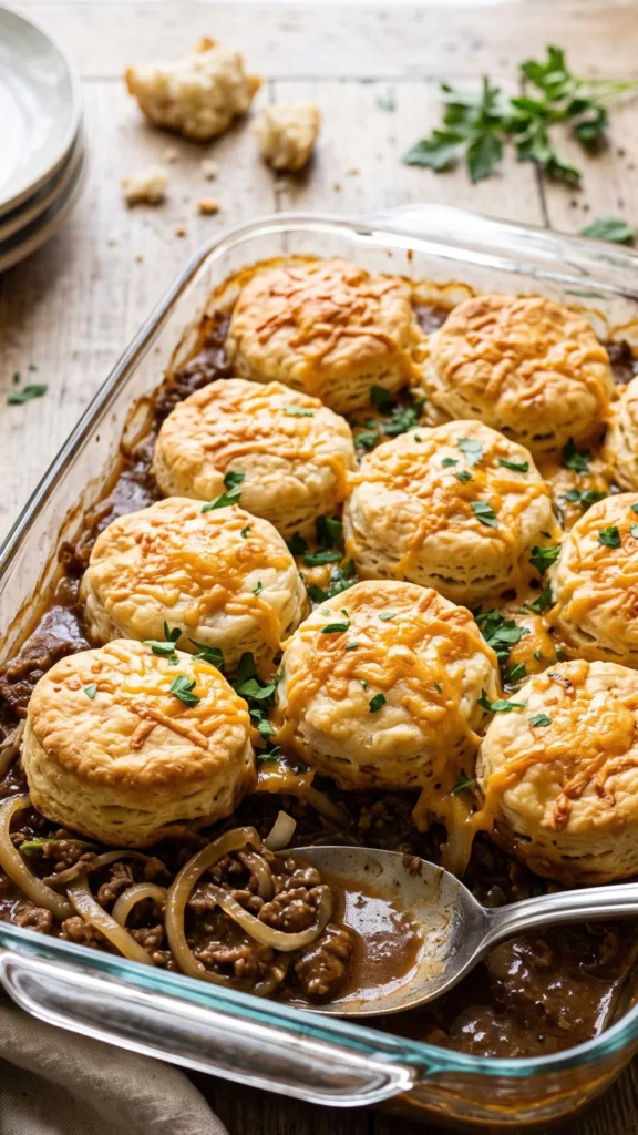 Smothered Beef & Onion Biscuit Bake 2